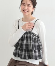 【2点セット】チェック柄フリルキャミビスチェ×テレコロンT