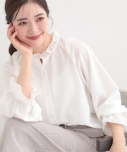 【洗濯後シワになりにくい/UV】洗えるフリル襟ブラウス