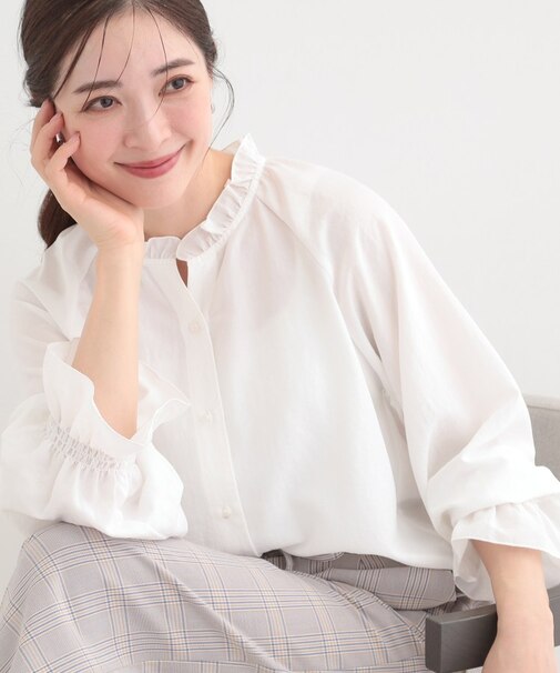【洗濯後シワになりにくい/UV】洗えるフリル襟ブラウス