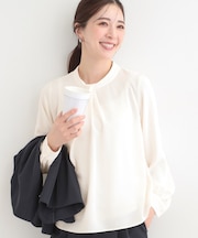 【洗濯機可/吸水速乾】ボウタイ風デザインブラウス