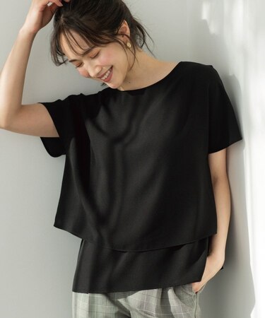 【洗濯機可/体型カバー】1枚でサマ見え バイカラーレイヤードブラウス