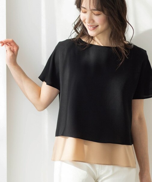 【洗濯機可/体型カバー】1枚でサマ見え バイカラーレイヤードブラウス