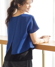 【洗濯機可/体型カバー】1枚でサマ見え バイカラーレイヤードブラウス