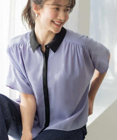 バイカラードルマンブラウス