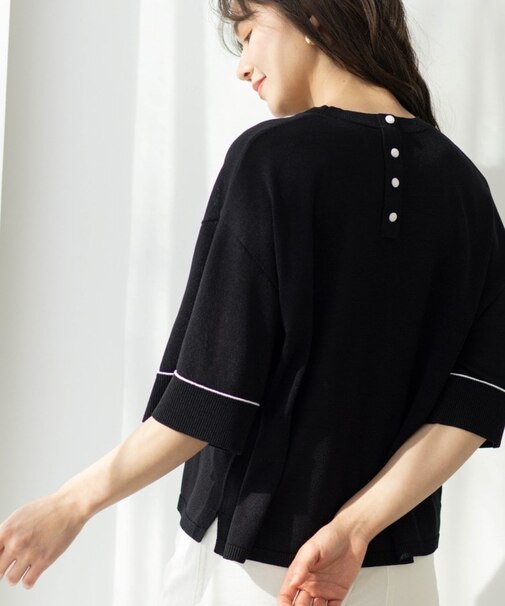 配色ラインニットTシャツ