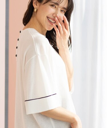 配色ラインニットTシャツ