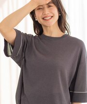 配色ラインニットTシャツ