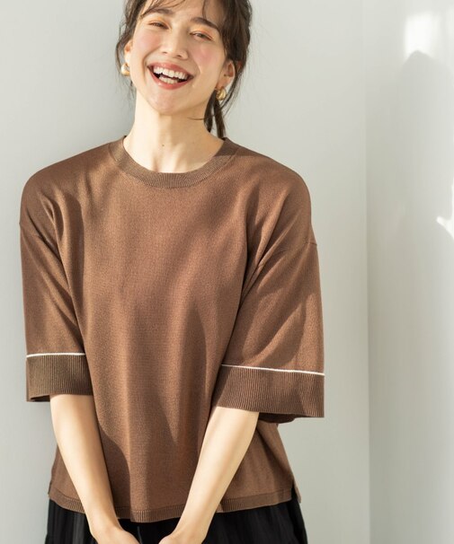 配色ラインニットTシャツ