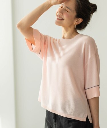 配色ラインニットTシャツ