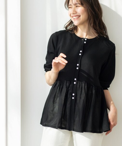 七分袖ペプラムニットカーディガン