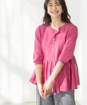 七分袖ペプラムニットカーディガン