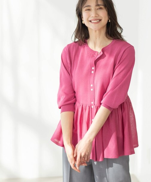 七分袖ペプラムニットカーディガン