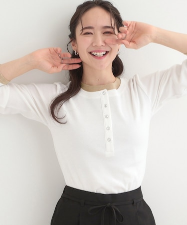 1枚でもサマになる！ レイヤード風配色 ヘンリーネック テレコロンT