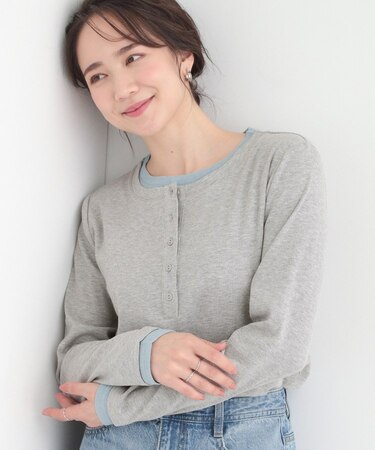 1枚でもサマになる！ レイヤード風配色 ヘンリーネック テレコロンT
