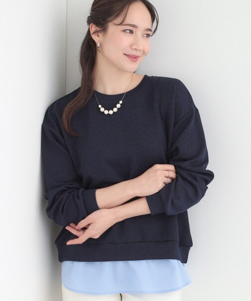 1枚でサマ見え ラメニットソーレイヤード風トップス