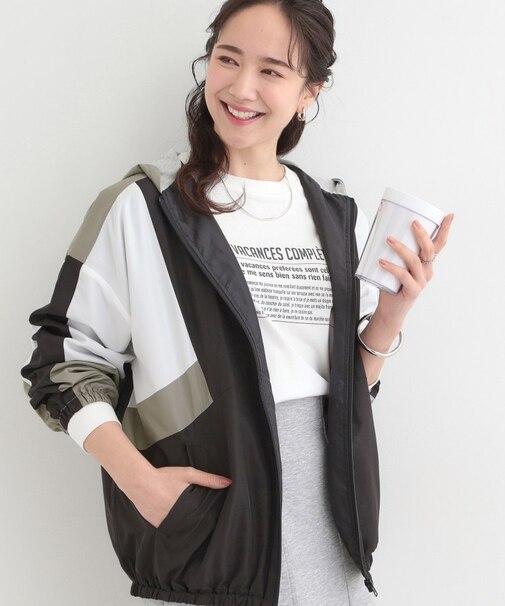 配色フードブルゾン