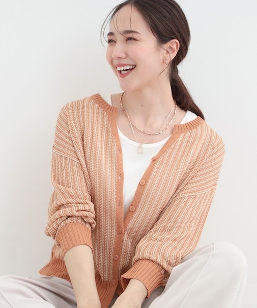 【洗濯機可/S-LL】キーネックでこなれ見え　ざっくり編みカーディガン