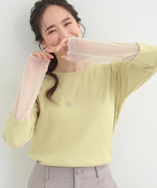 【S-LL】レイヤードスタイルに チュール切替ロンT