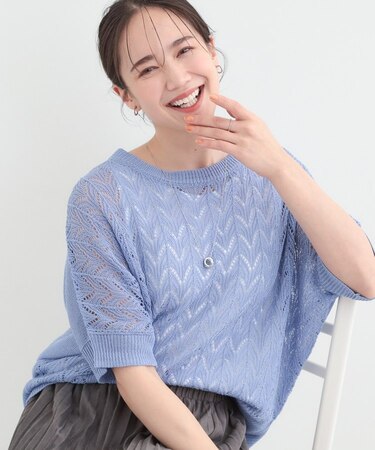 【2点セット/洗濯機可/S-LL】透かし編み柄で高級感　タンク付きドルマンニット