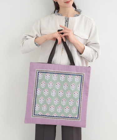 【インド製】スクエアファスナートートバッグ