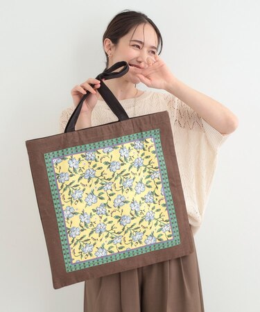 【インド製】スクエアファスナートートバッグ