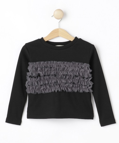 【110-150cm】チュールビスチェ風リブトップス