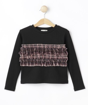 【110-150cm】チュールビスチェ風リブトップス