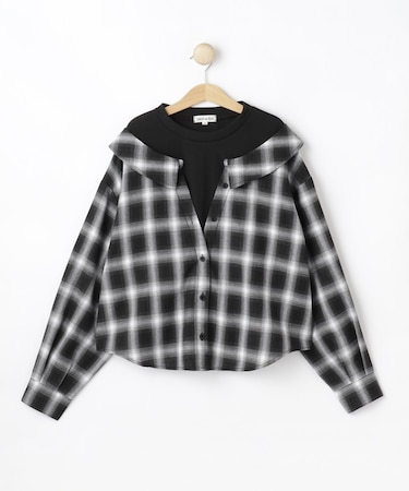 【130-150cm】チェックシャツドッキングトップス