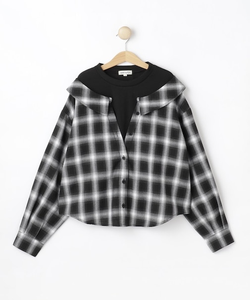 【130-150cm】チェックシャツドッキングトップス