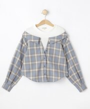 【130-150cm】チェックシャツドッキングトップス
