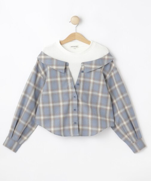 【130-150cm】チェックシャツドッキングトップス