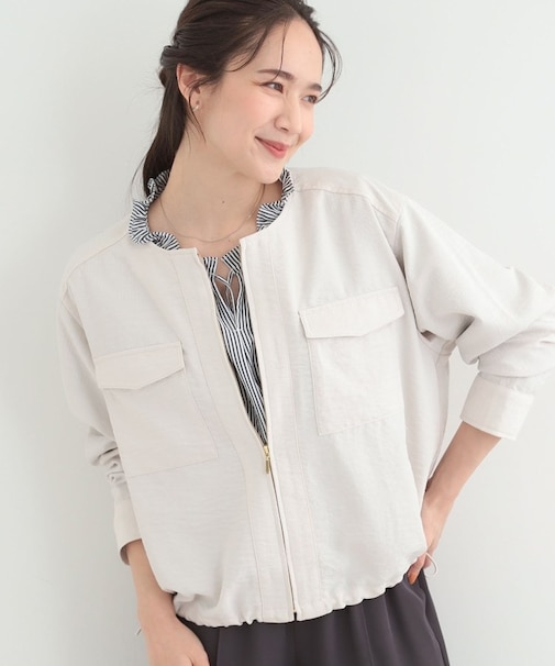 フラップポケットノーカラーブルゾン