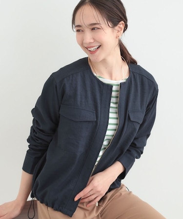 【S-LL】デイリーにも、通勤にも。フラップポケットノーカラーブルゾン
