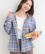 【洗濯機可/S-LL】涼しげで軽やかな フードチェックシャツ