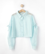 【130-150cm】クロップドシアーリボンシャツ