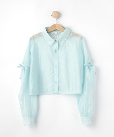【130-150cm】クロップドシアーリボンシャツ