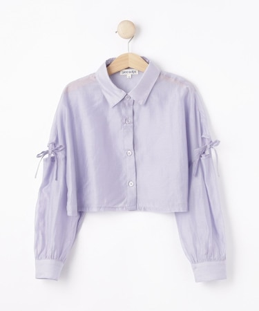 【130-150cm】クロップドシアーリボンシャツ