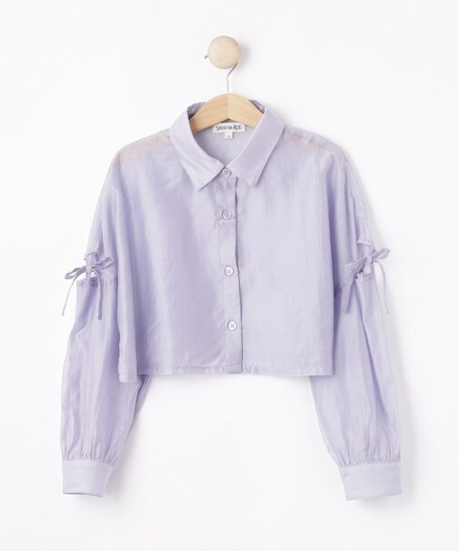【130-150cm】クロップドシアーリボンシャツ