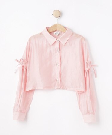 【130-150cm】クロップドシアーリボンシャツ