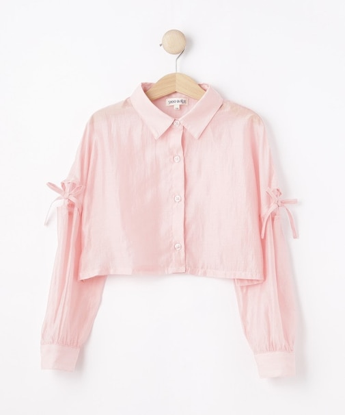 【130-150cm】クロップドシアーリボンシャツ