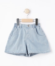 【100-150cm】リボン刺繍デニムショートパンツ