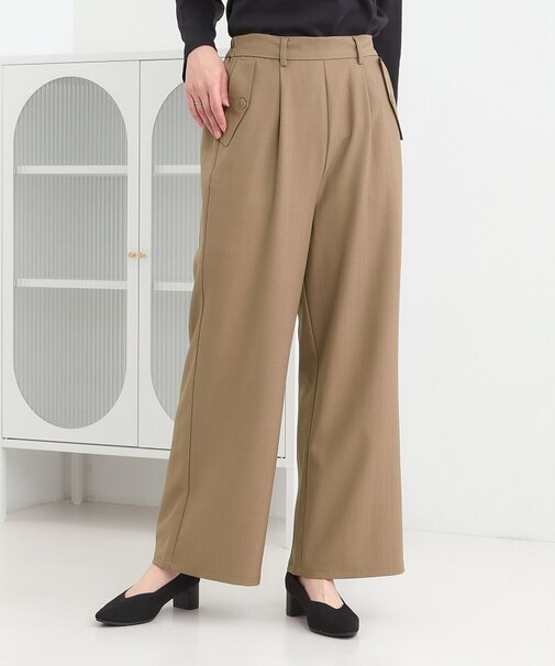 【洗濯機可/S-LL】フラップポケットがアクセント ヘリンボーンワイドパンツ