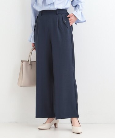 【洗濯機可/S-LL】フラップポケットがアクセント ヘリンボーンワイドパンツ