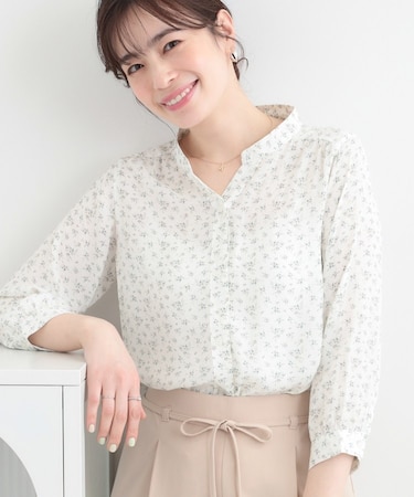 【S-LL】首元すっきり魅せ　大人の上品サテンブラウス