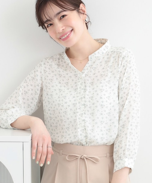 【S-LL】首元すっきり魅せ　大人の上品サテンブラウス