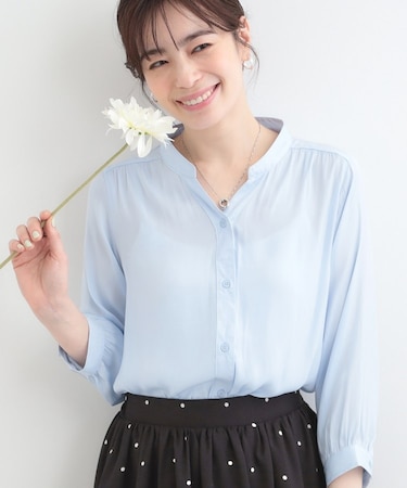 【S-LL】首元すっきり　七分袖ブラウス