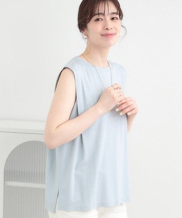 【UVカット/接触冷感】とろみタックノースリーブトップス