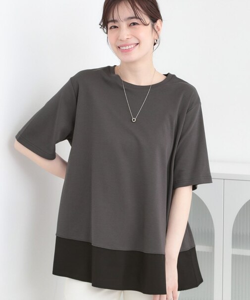 【接触冷感/UVカット/抗菌防臭】体型カバーも叶う　裾切り替えAライントップス