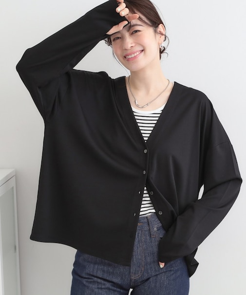 【S-LL/UV】手の甲まで隠れる 指穴付き とろみVネックカーディガン