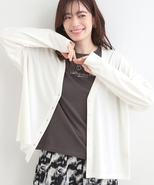 【S-LL/UV】手の甲まで隠れる 指穴付き とろみVネックカーディガン